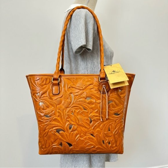 Patricia Nash Handbags - Patricia Nash Adeline Burnished Cut out Tooled Leather Tote in Sun Yellow